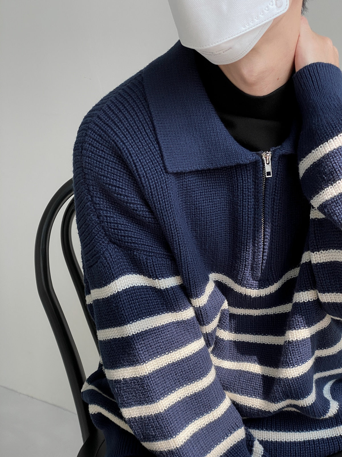 HALF ZIPPER STRIPED SWEATER - INTOHYPEZONE