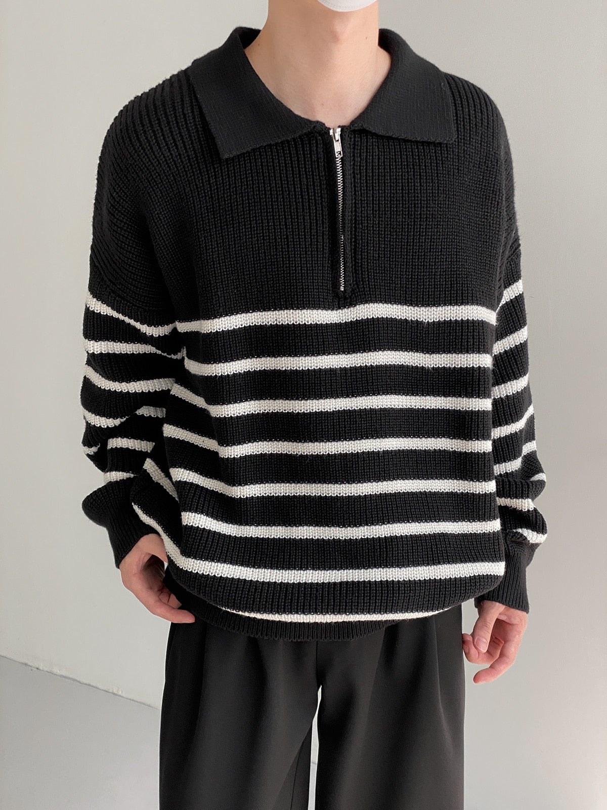 HALF ZIPPER STRIPED SWEATER - INTOHYPEZONE