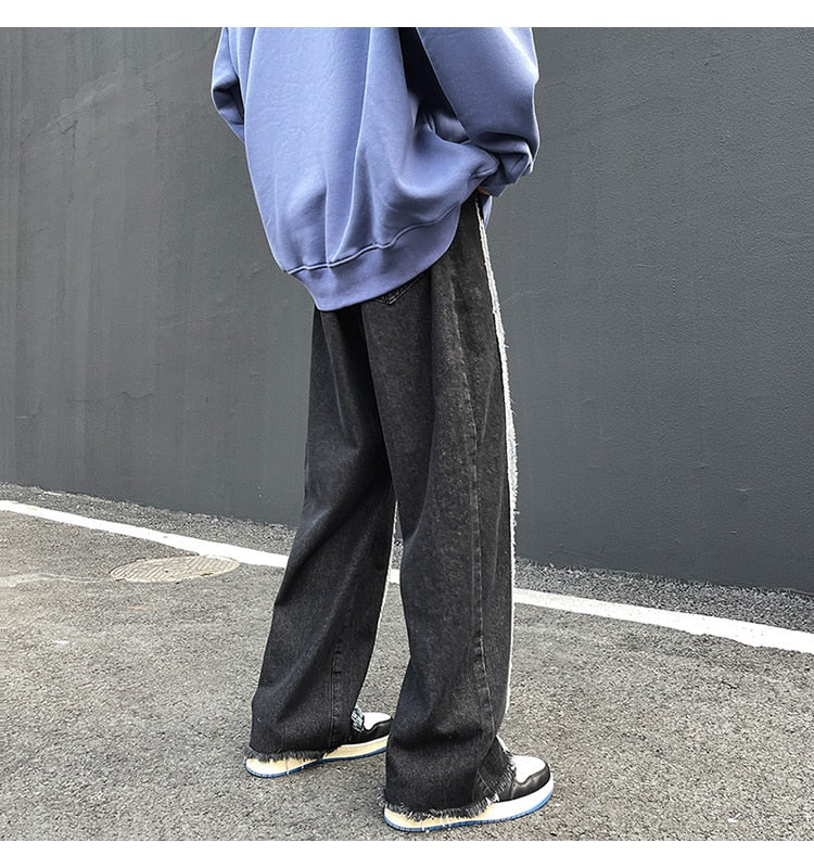 DISTRESSED RAW HEM WIDE LEG JEANS - INTOHYPEZONE