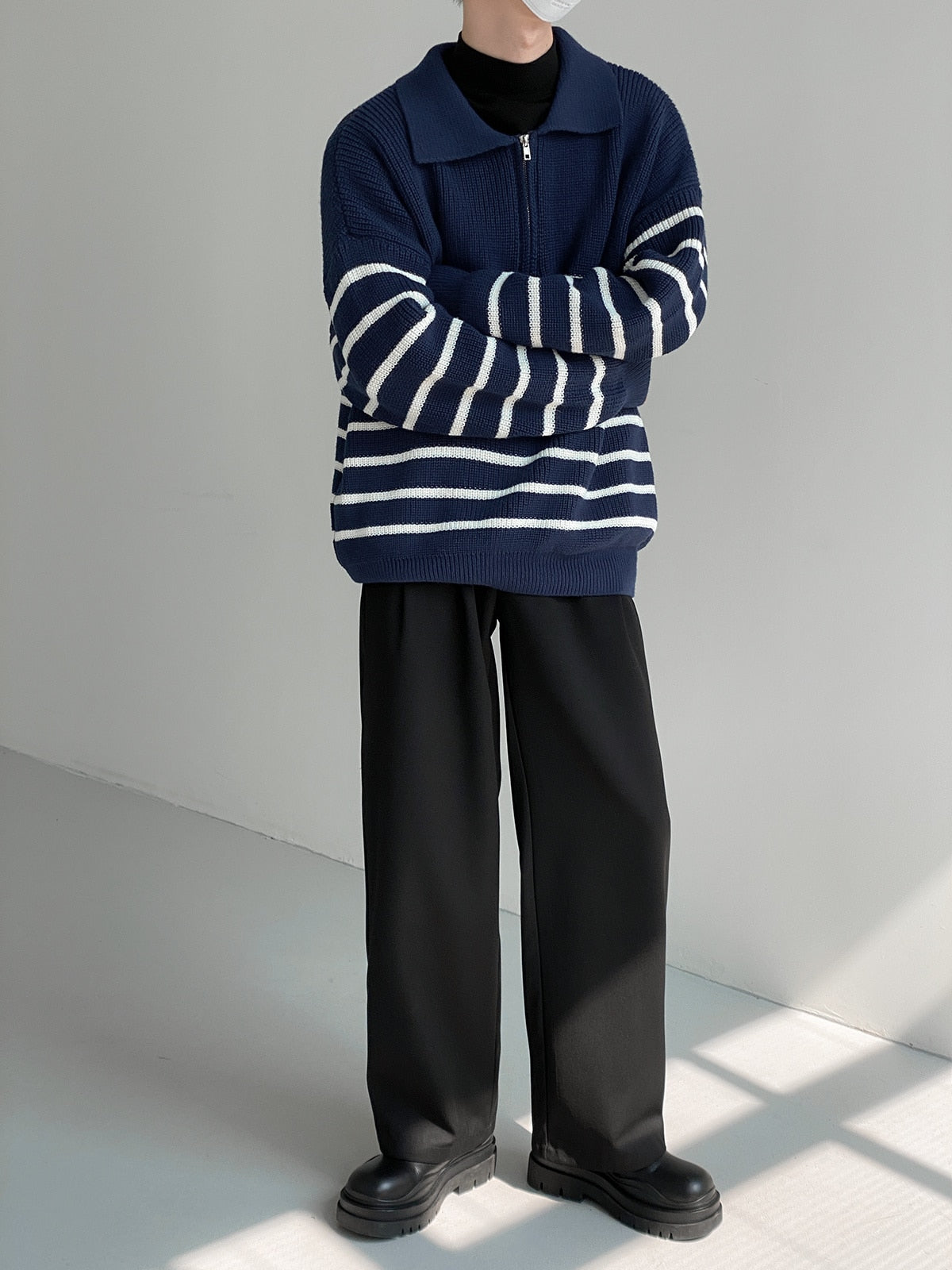 HALF ZIPPER STRIPED SWEATER - INTOHYPEZONE