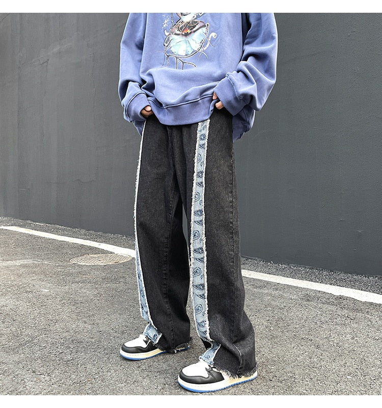 DISTRESSED RAW HEM WIDE LEG JEANS - INTOHYPEZONE
