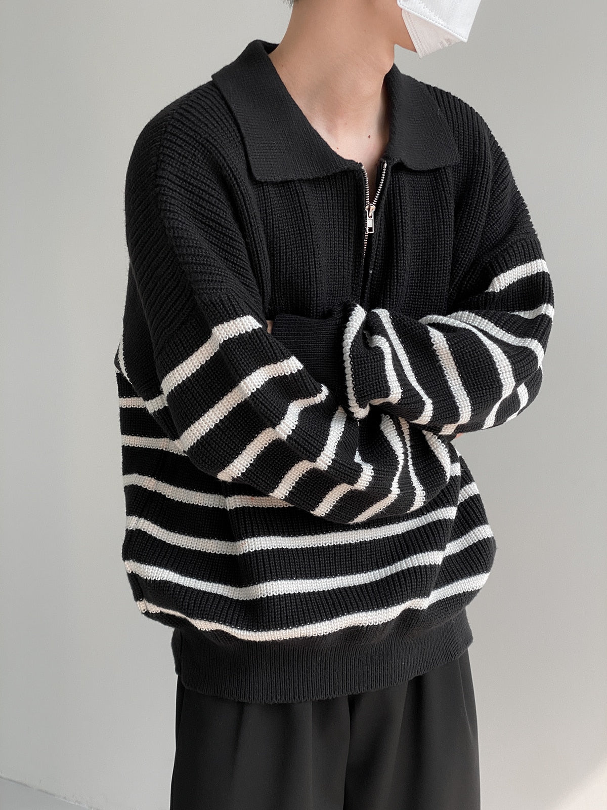 HALF ZIPPER STRIPED SWEATER - INTOHYPEZONE