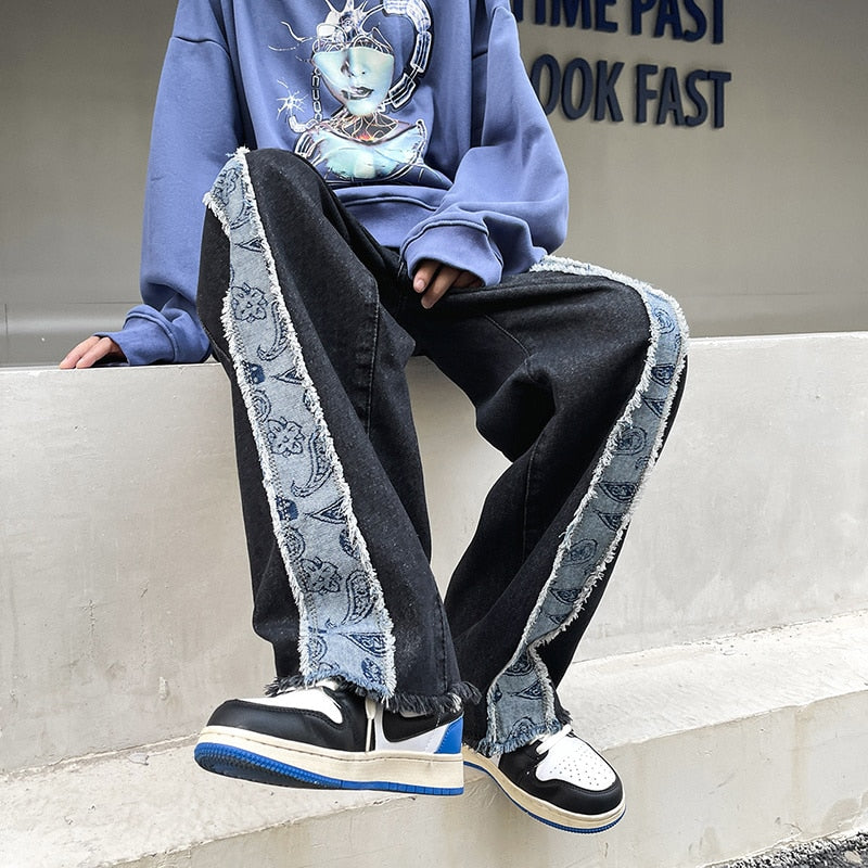 DISTRESSED RAW HEM WIDE LEG JEANS - INTOHYPEZONE