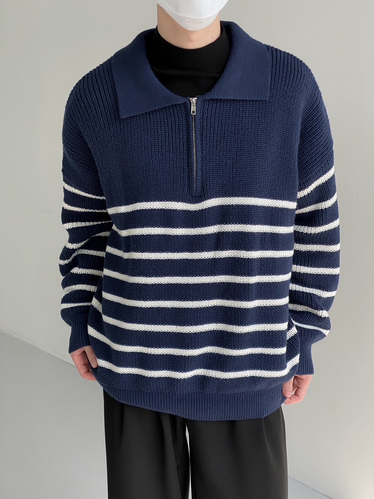HALF ZIPPER STRIPED SWEATER - INTOHYPEZONE