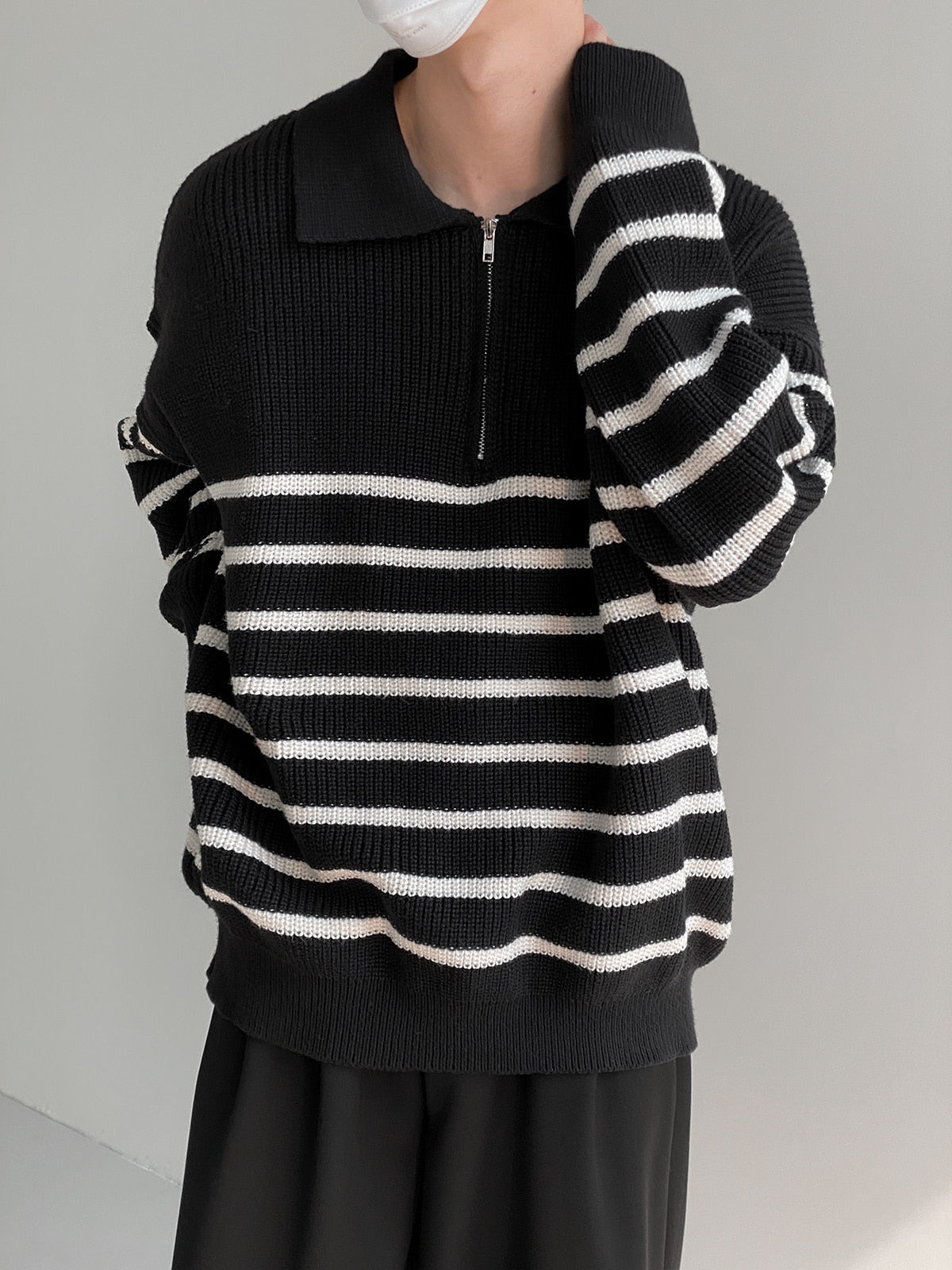 HALF ZIPPER STRIPED SWEATER - INTOHYPEZONE