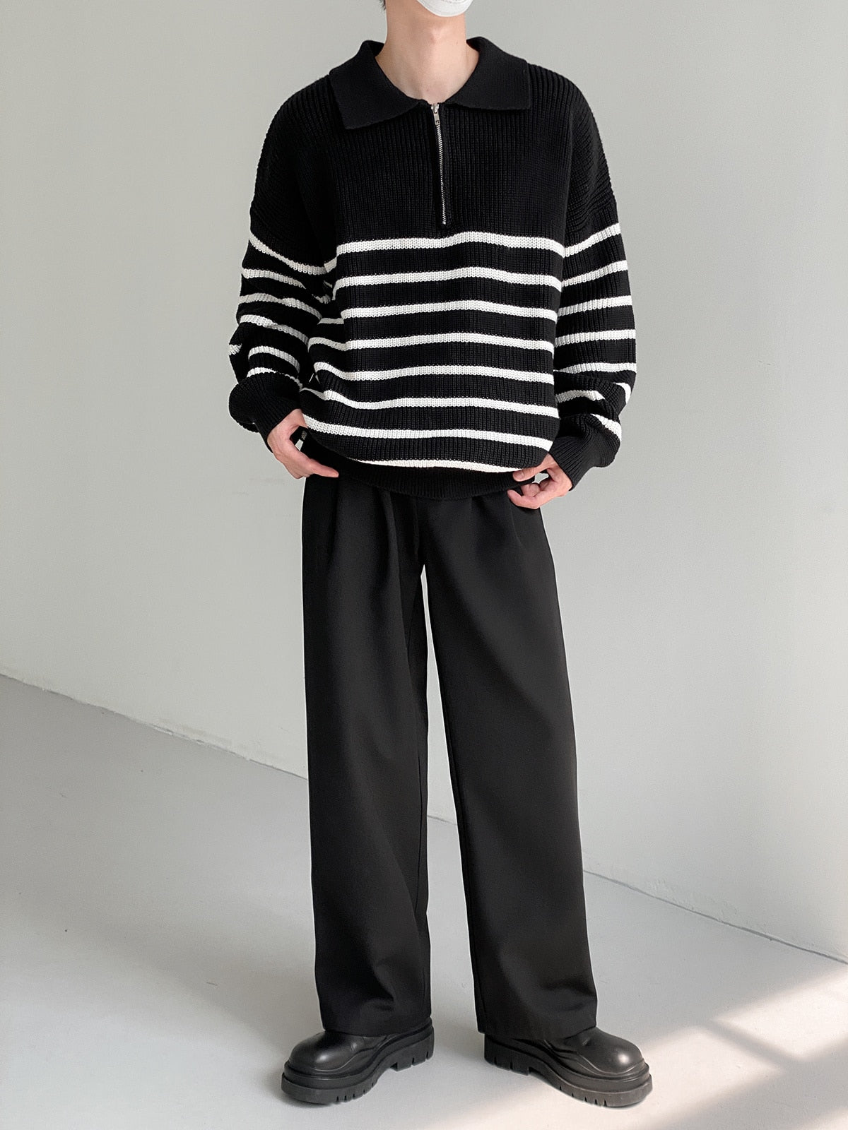 HALF ZIPPER STRIPED SWEATER - INTOHYPEZONE