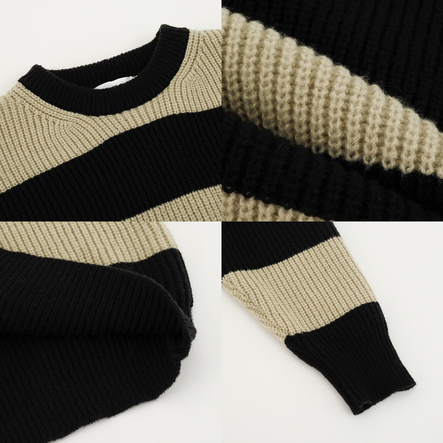 CREWNECK STRIPED KNIT SWEATER - INTOHYPEZONE