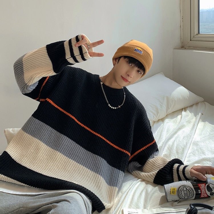 LOOSE STRIPED KNITTED SWEATER - INTOHYPEZONE