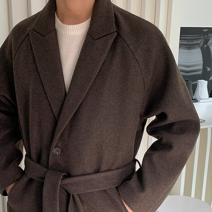 BELTED SINGLE-BREASTED WOOLEN TRENCH COAT - INTOHYPEZONE