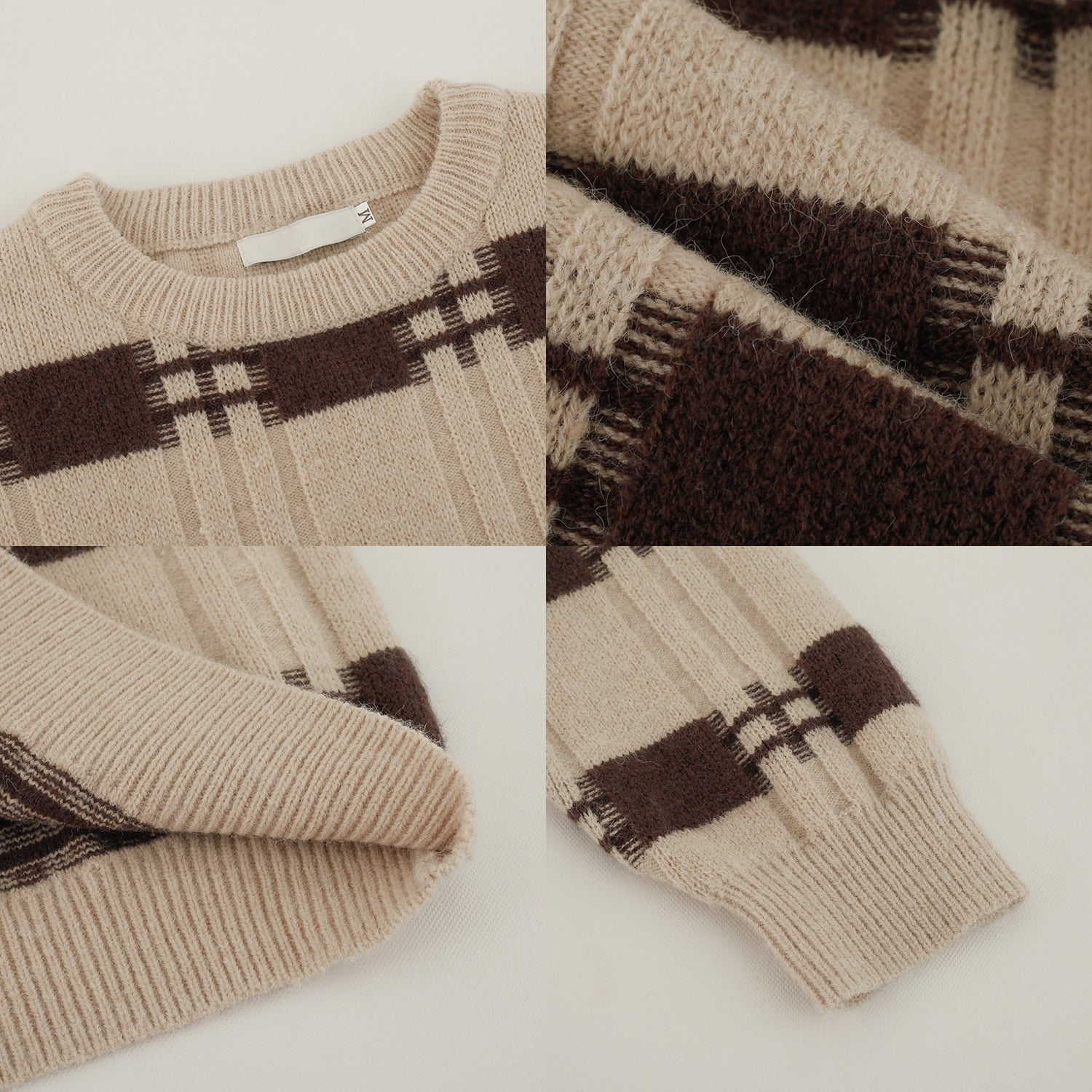 CREWNECK PLAID KNIT SWEATER - INTOHYPEZONE