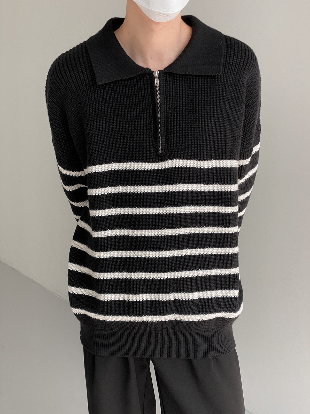 HALF ZIPPER STRIPED SWEATER - INTOHYPEZONE