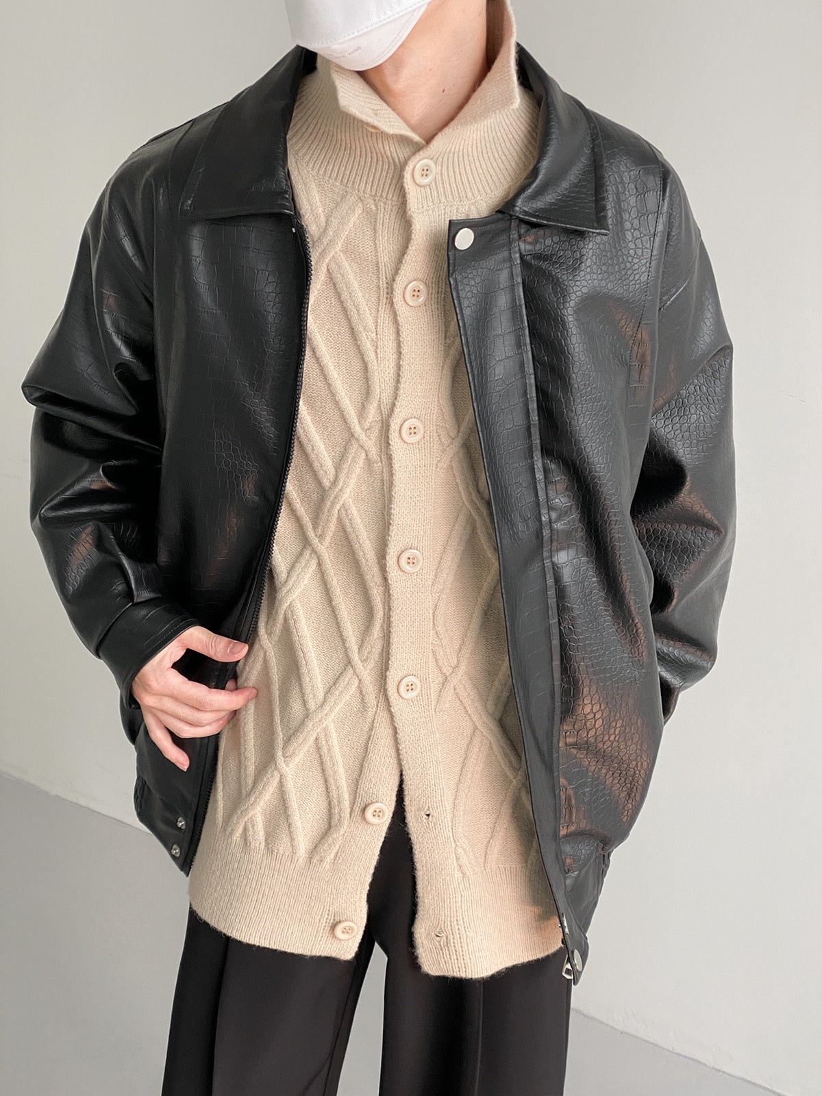 TEXTURED LEATHER JACKET - INTOHYPEZONE