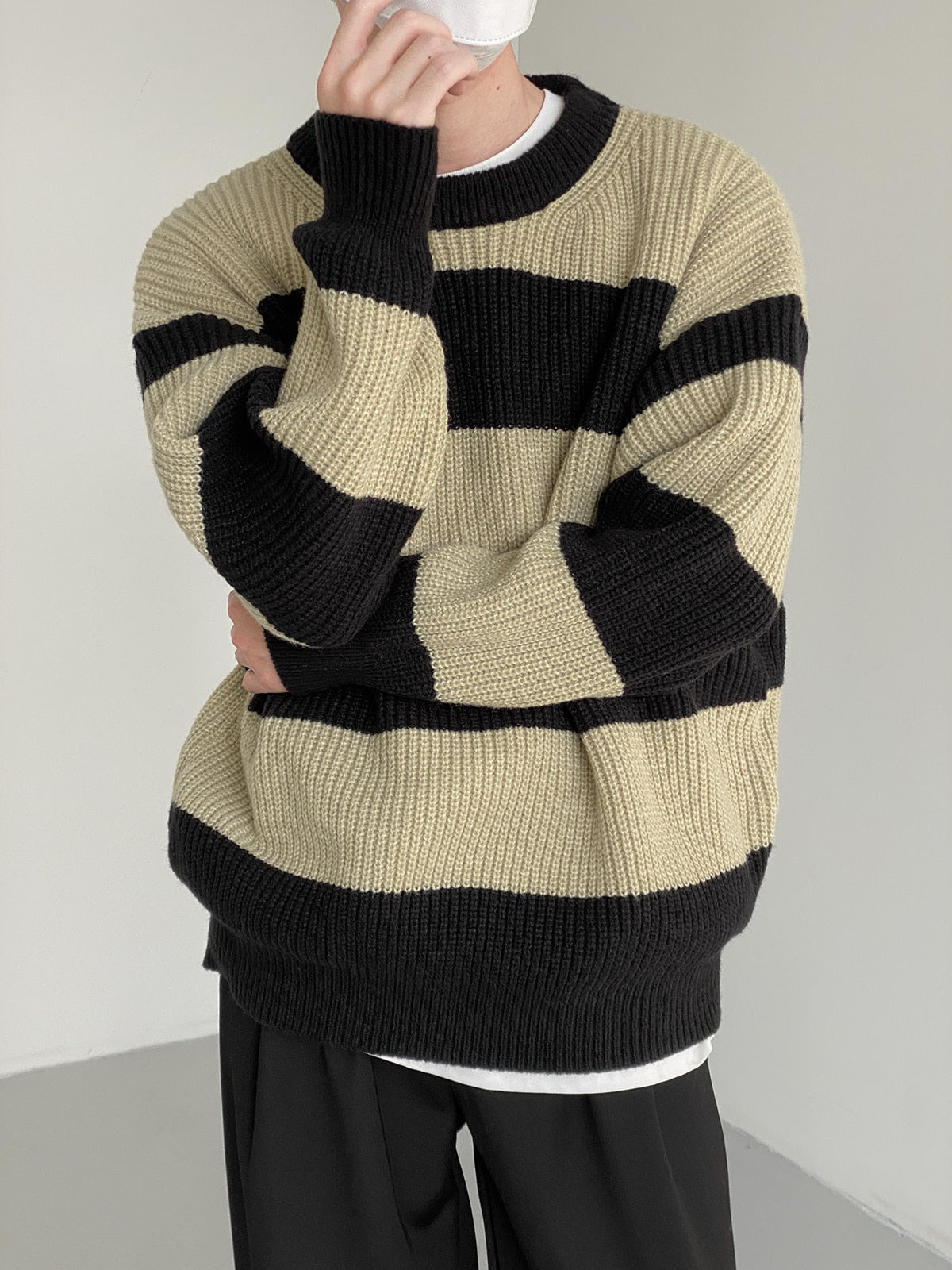 CREWNECK STRIPED KNIT SWEATER - INTOHYPEZONE
