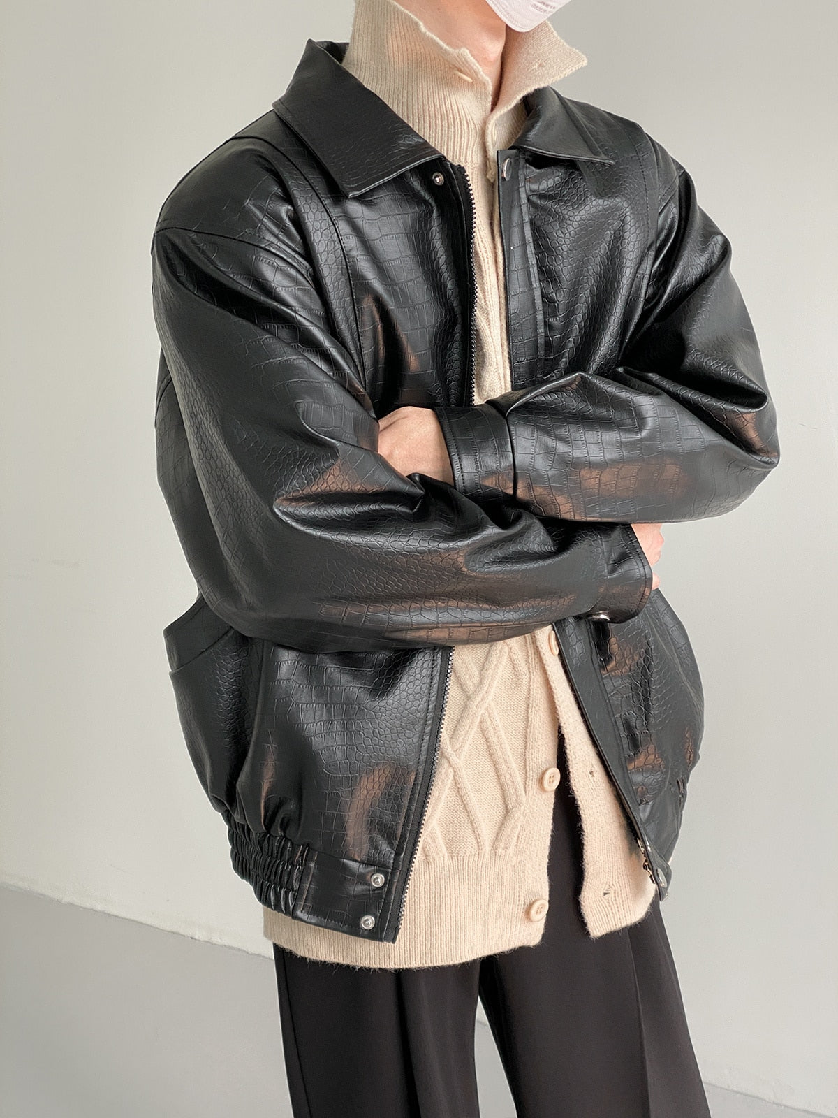 TEXTURED LEATHER JACKET - INTOHYPEZONE