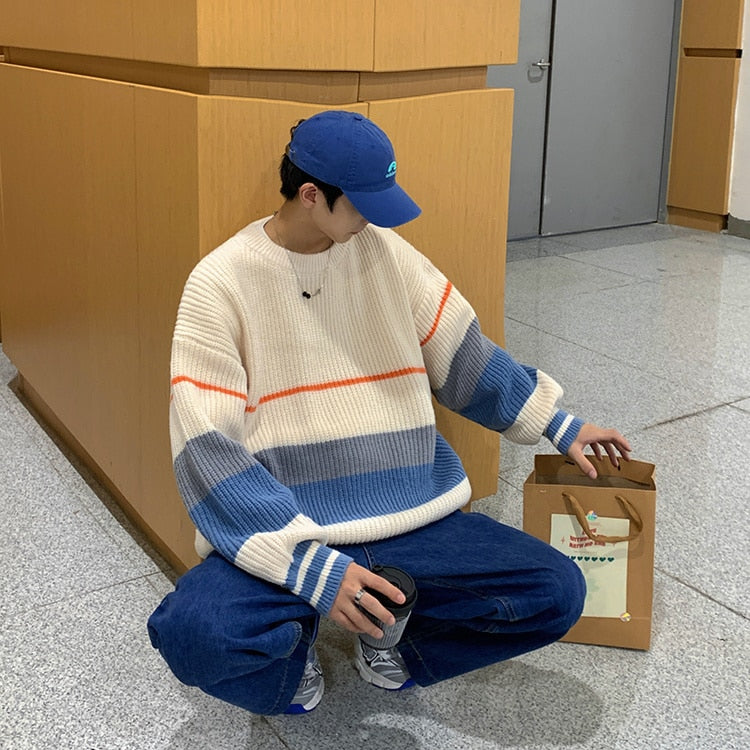 LOOSE STRIPED KNITTED SWEATER - INTOHYPEZONE
