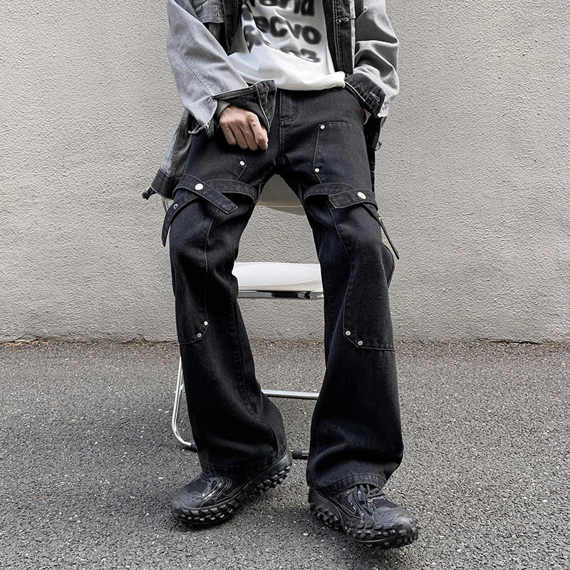 KNEE STRAP DENIM PANTS - INTOHYPEZONE