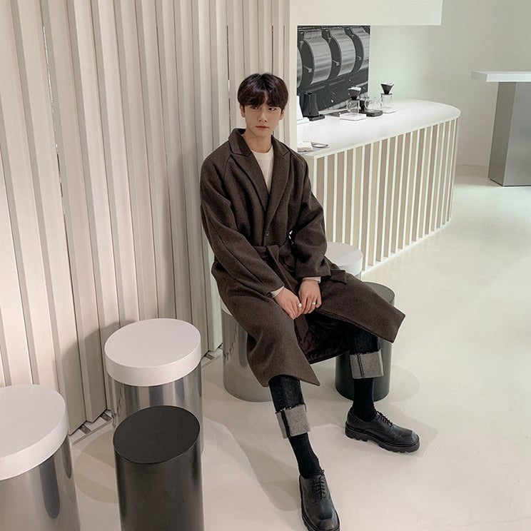 BELTED SINGLE-BREASTED WOOLEN TRENCH COAT - INTOHYPEZONE