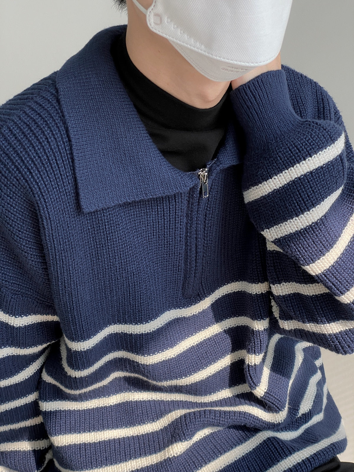 HALF ZIPPER STRIPED SWEATER - INTOHYPEZONE