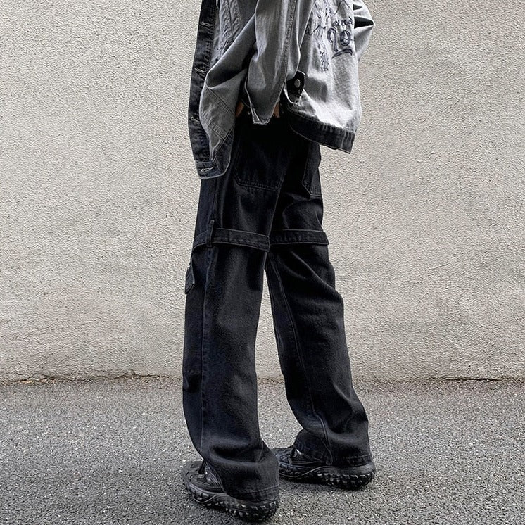 KNEE STRAP DENIM PANTS - INTOHYPEZONE