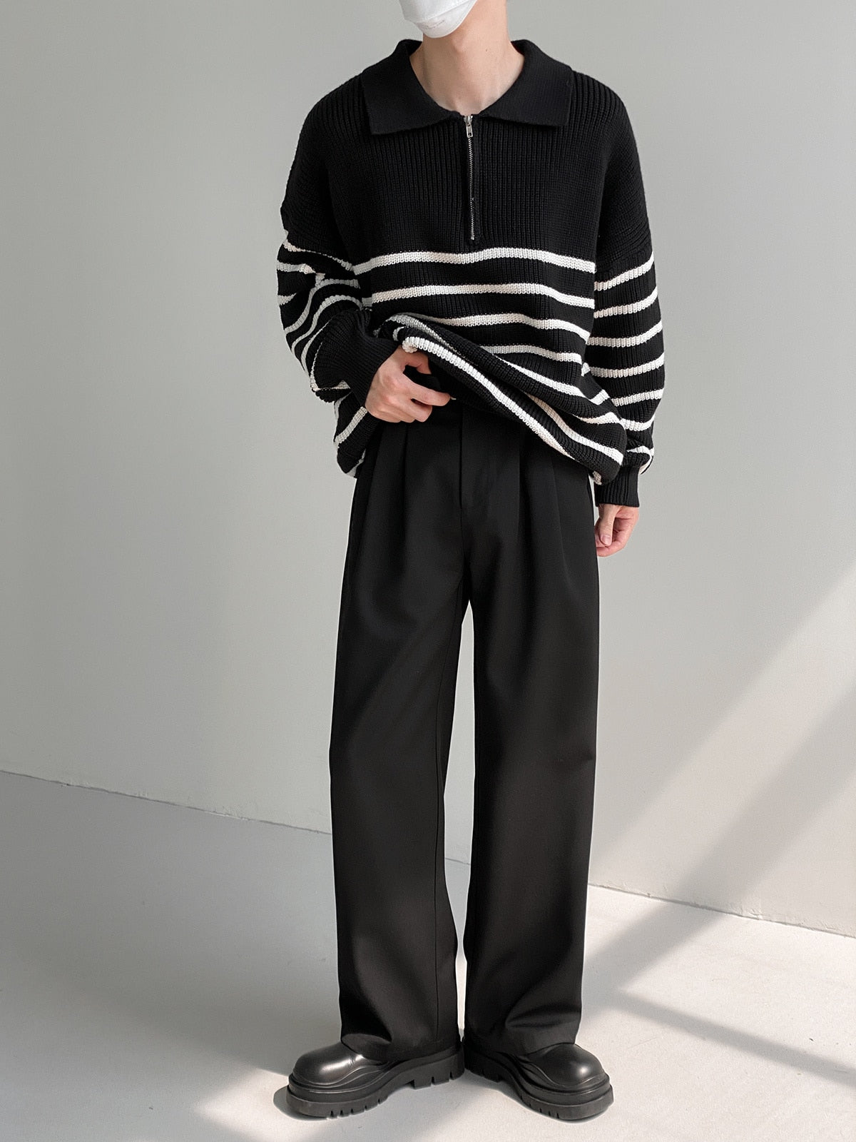 HALF ZIPPER STRIPED SWEATER - INTOHYPEZONE