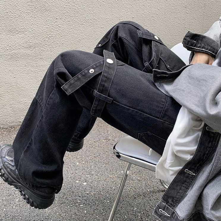 KNEE STRAP DENIM PANTS - INTOHYPEZONE