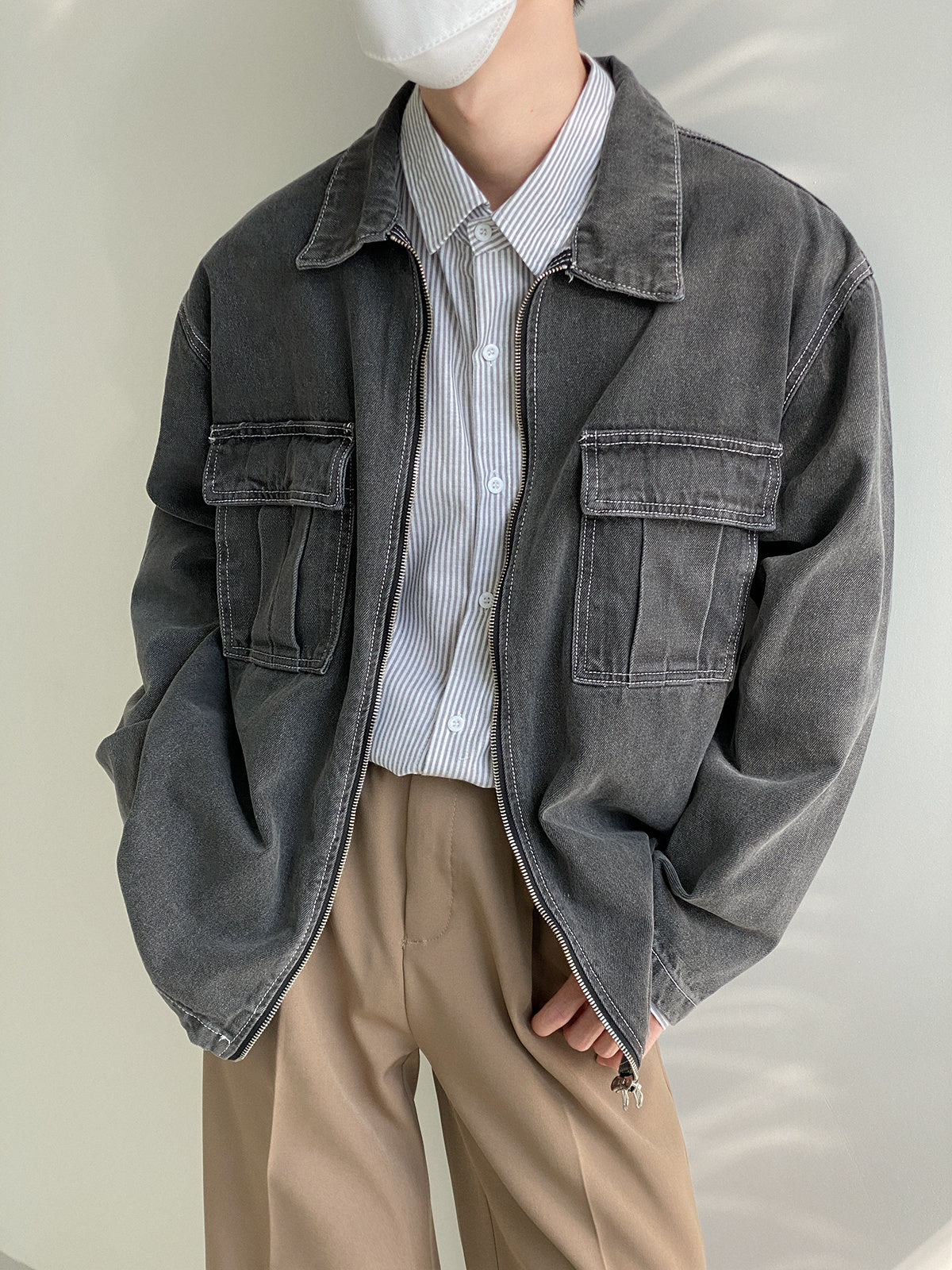 WASHED ZIPPED DENIM JACKET - INTOHYPEZONE