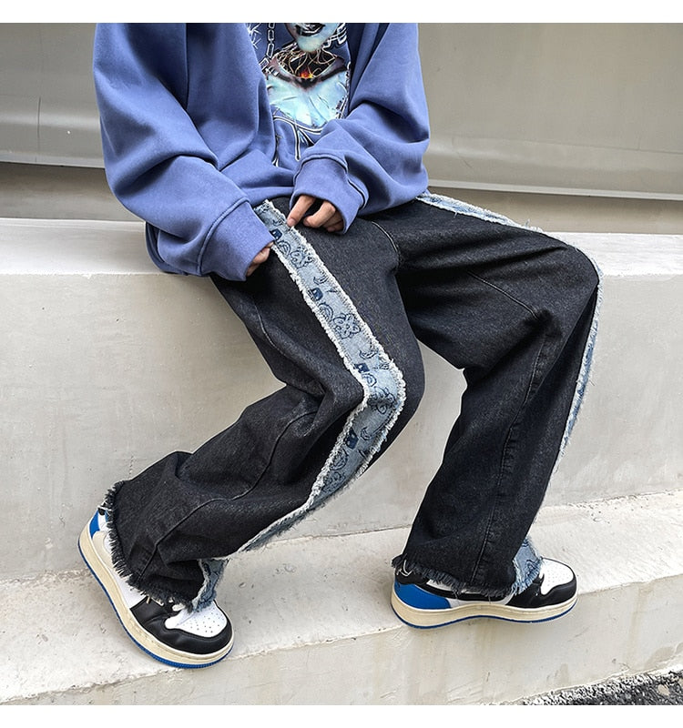 DISTRESSED RAW HEM WIDE LEG JEANS - INTOHYPEZONE