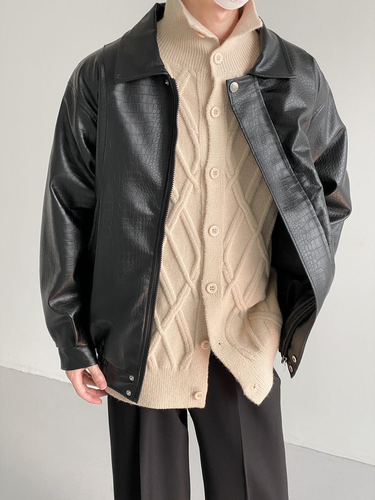TEXTURED LEATHER JACKET - INTOHYPEZONE