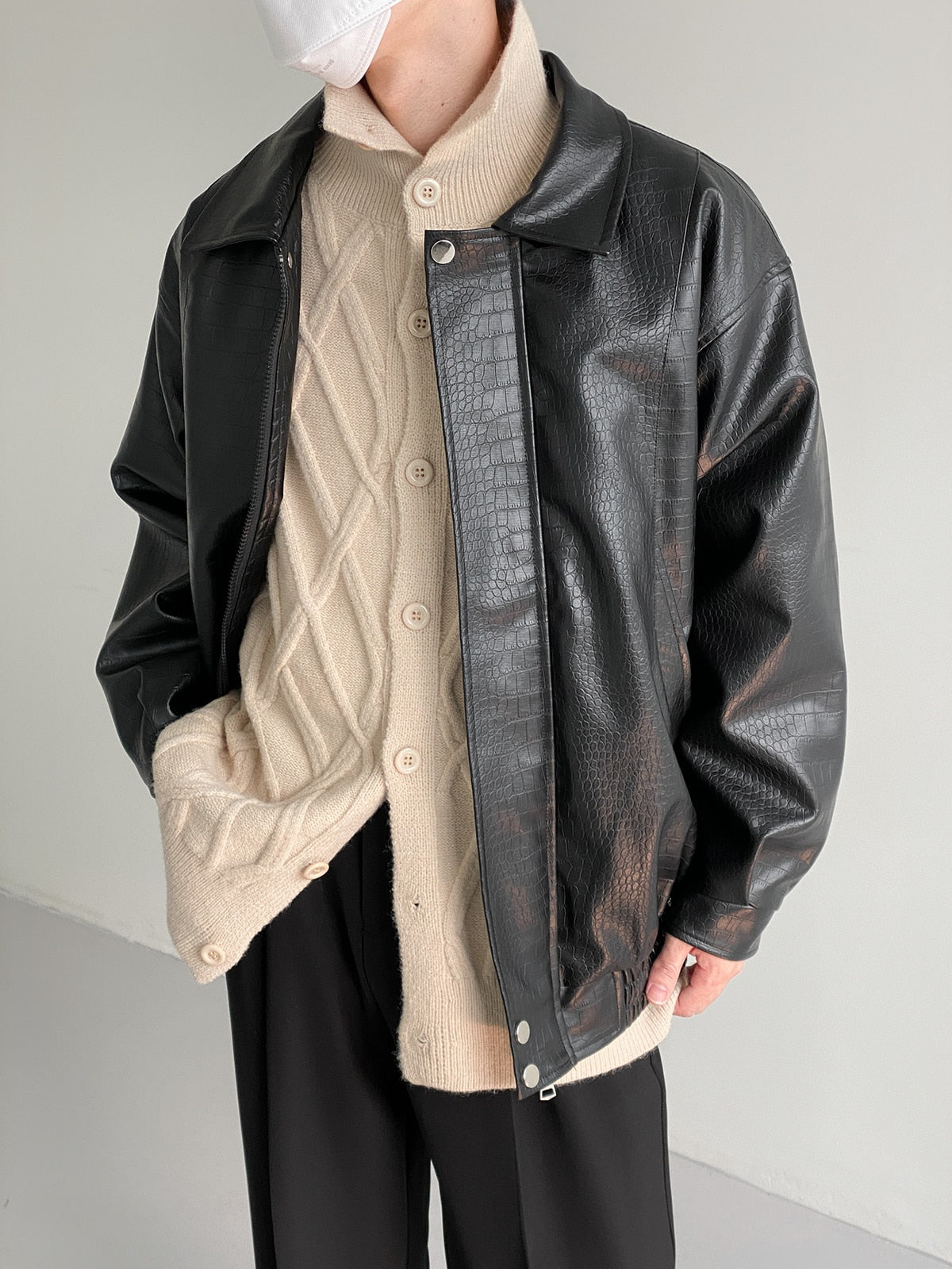 TEXTURED LEATHER JACKET - INTOHYPEZONE
