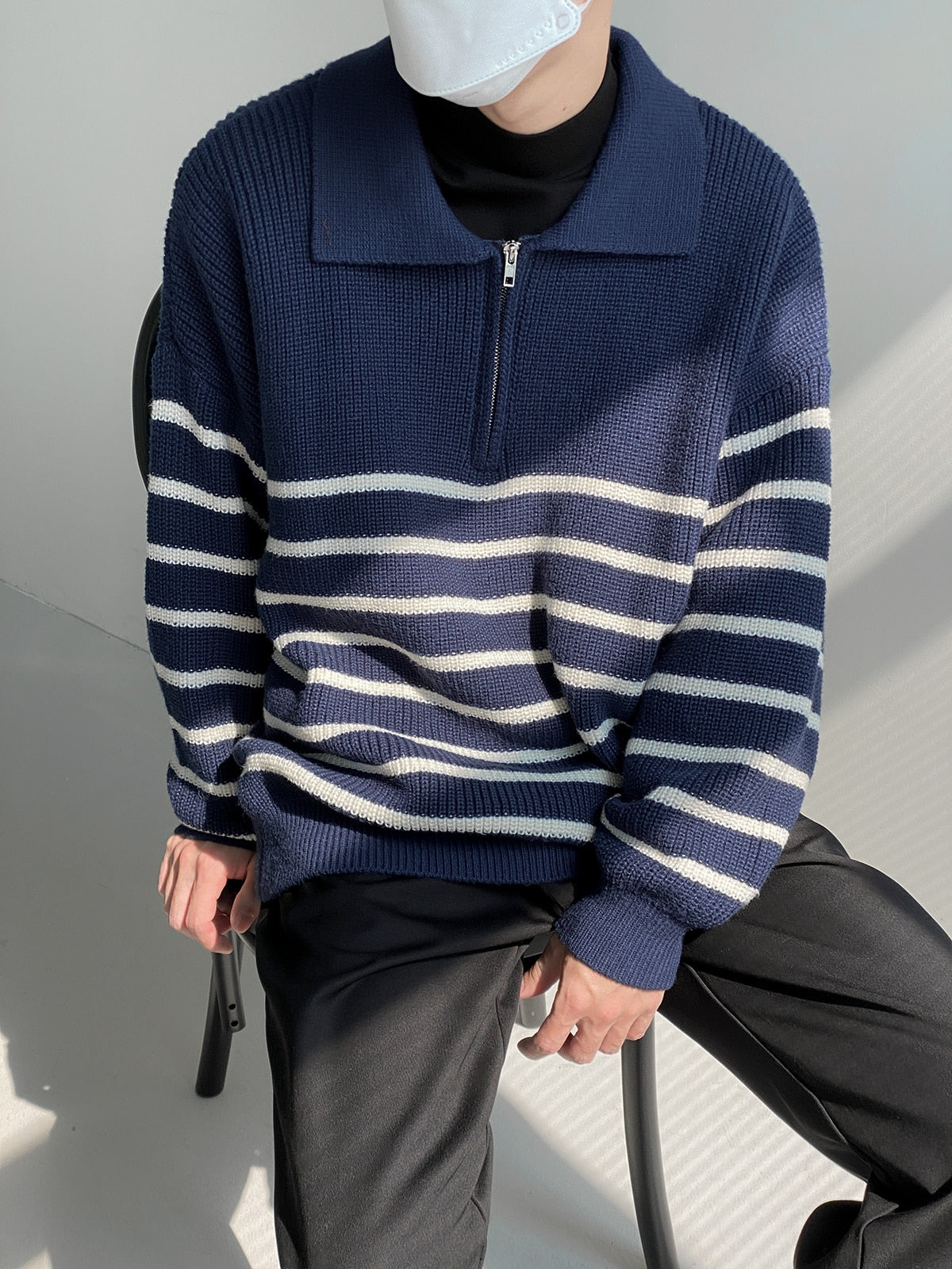 HALF ZIPPER STRIPED SWEATER - INTOHYPEZONE