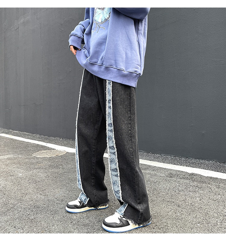 DISTRESSED RAW HEM WIDE LEG JEANS - INTOHYPEZONE