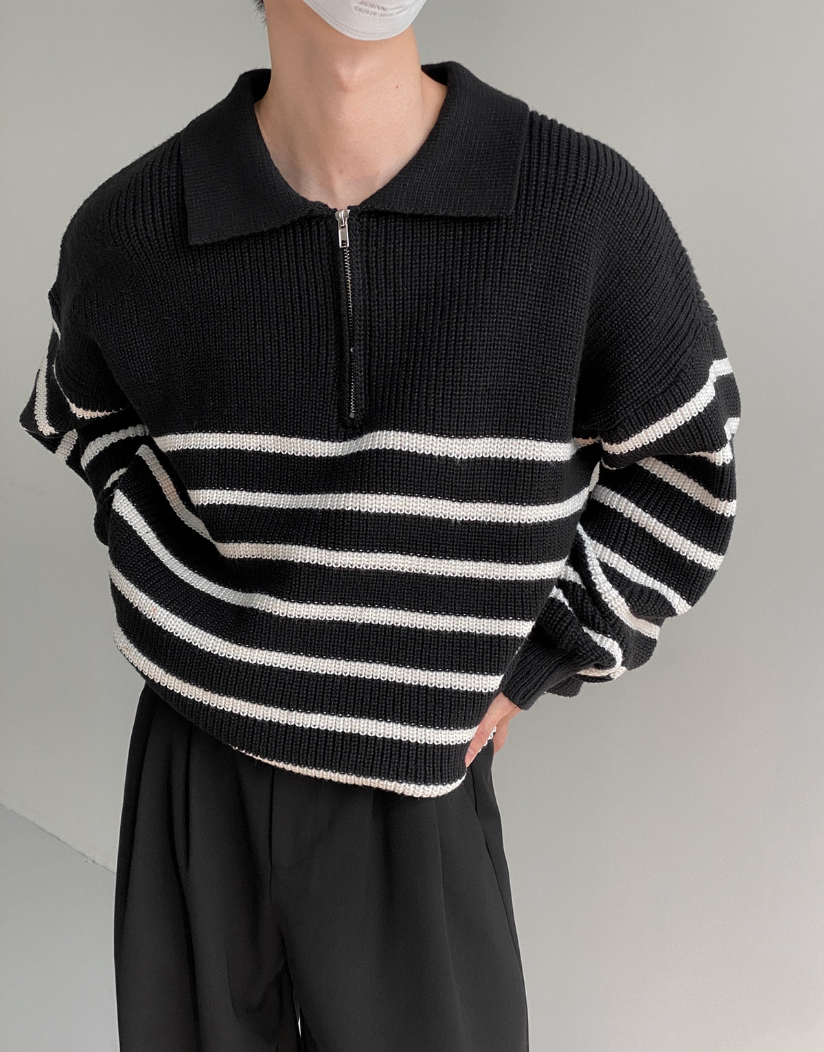 HALF ZIPPER STRIPED SWEATER - INTOHYPEZONE