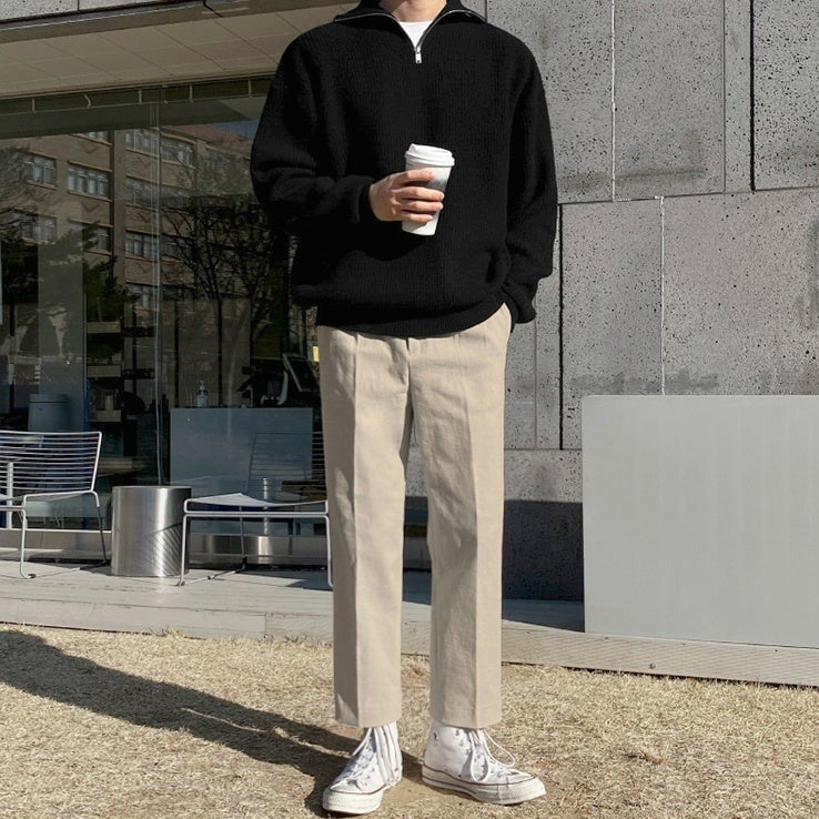 ZIPPER COLLAR KNITTED PULLOVER - INTOHYPEZONE