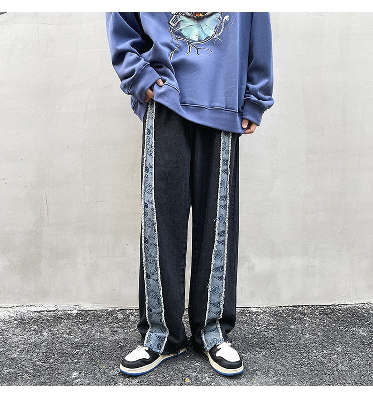 DISTRESSED RAW HEM WIDE LEG JEANS - INTOHYPEZONE