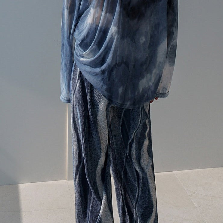 IRREGULAR PATTERN PLEATS PANTS - INTOHYPEZONE