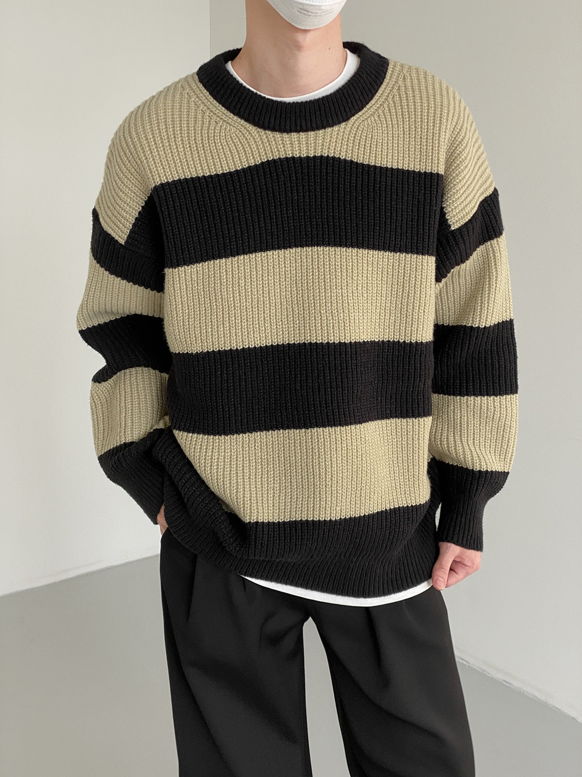 CREWNECK STRIPED KNIT SWEATER - INTOHYPEZONE