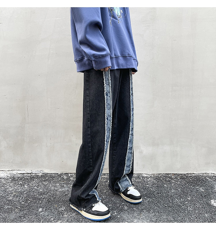 DISTRESSED RAW HEM WIDE LEG JEANS - INTOHYPEZONE