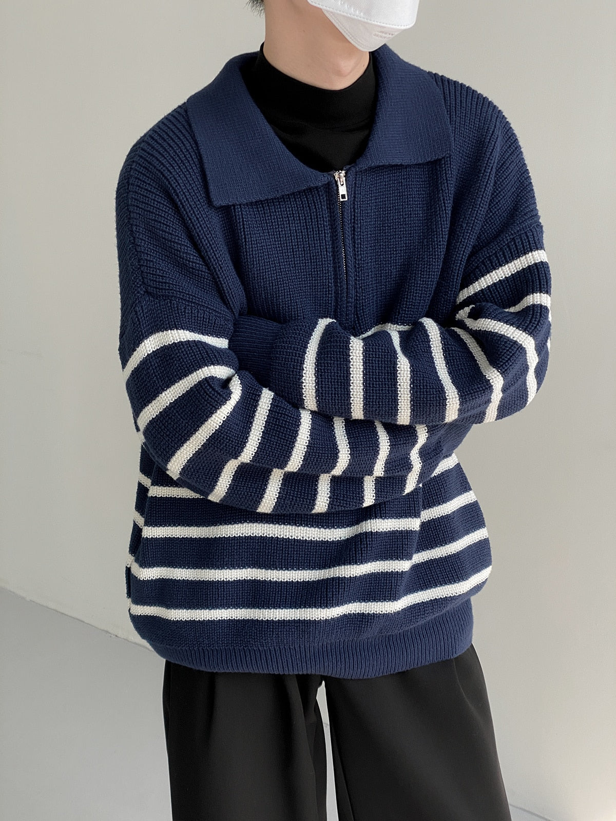 HALF ZIPPER STRIPED SWEATER - INTOHYPEZONE