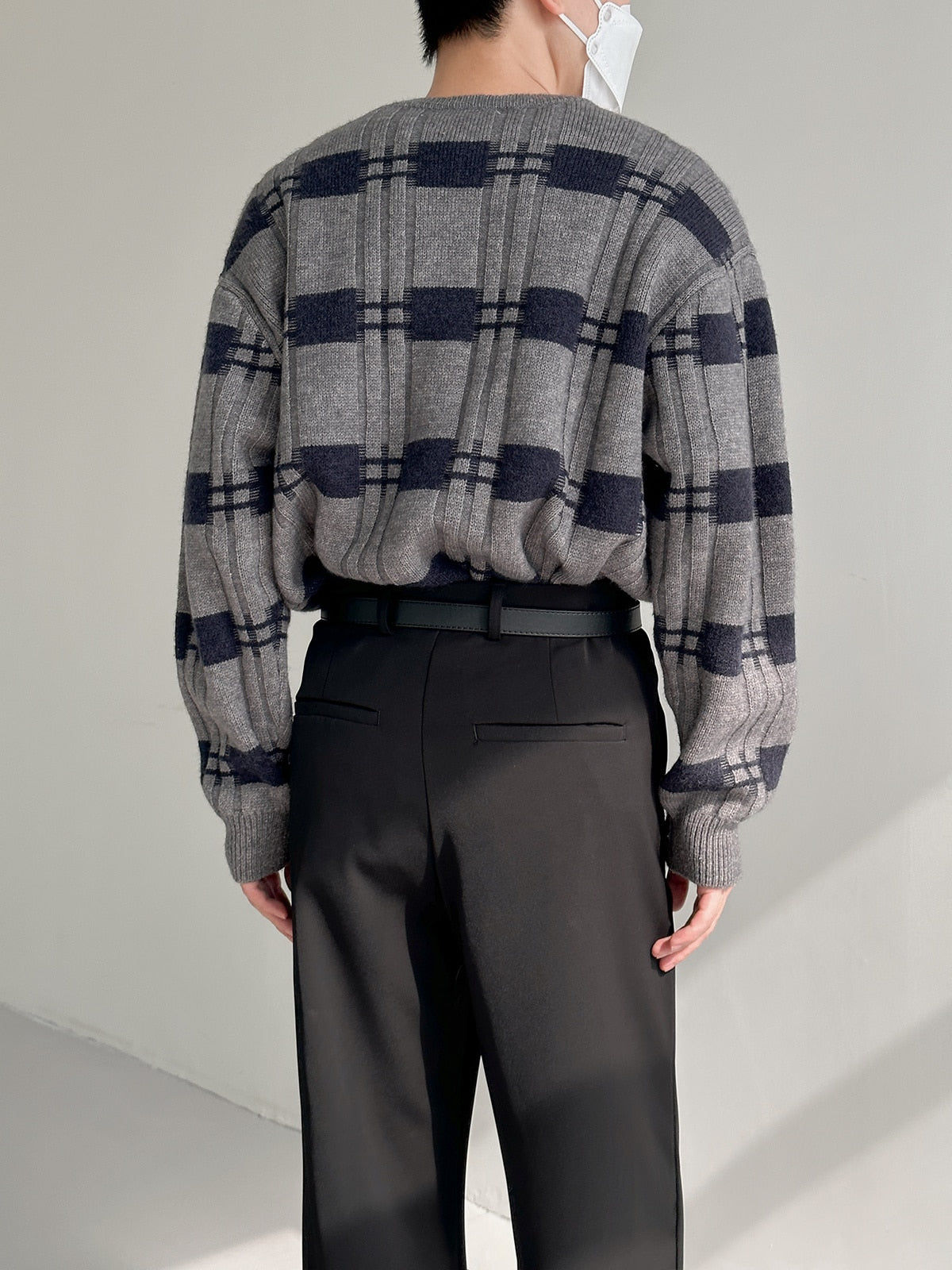CREWNECK PLAID KNIT SWEATER - INTOHYPEZONE