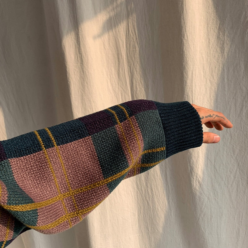 KNITTED PLAID SWEATER - INTOHYPEZONE