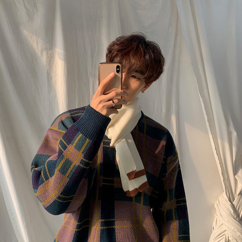 KNITTED PLAID SWEATER - INTOHYPEZONE