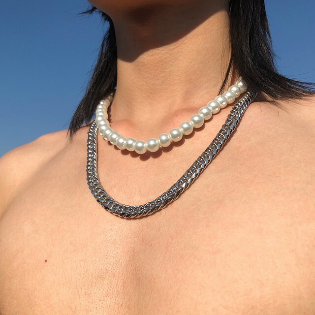 DOUBLE PEARL CHAIN NECKLACE - INTOHYPEZONE