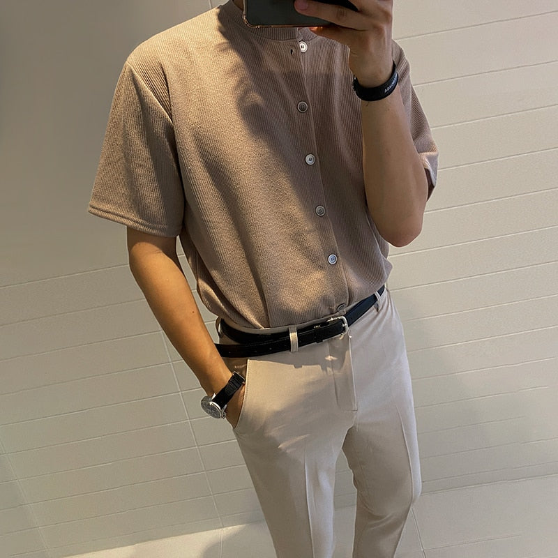 MANDARIN COLLAR KNITTED SHIRT - INTOHYPEZONE