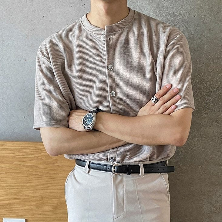 MANDARIN COLLAR KNITTED SHIRT - INTOHYPEZONE