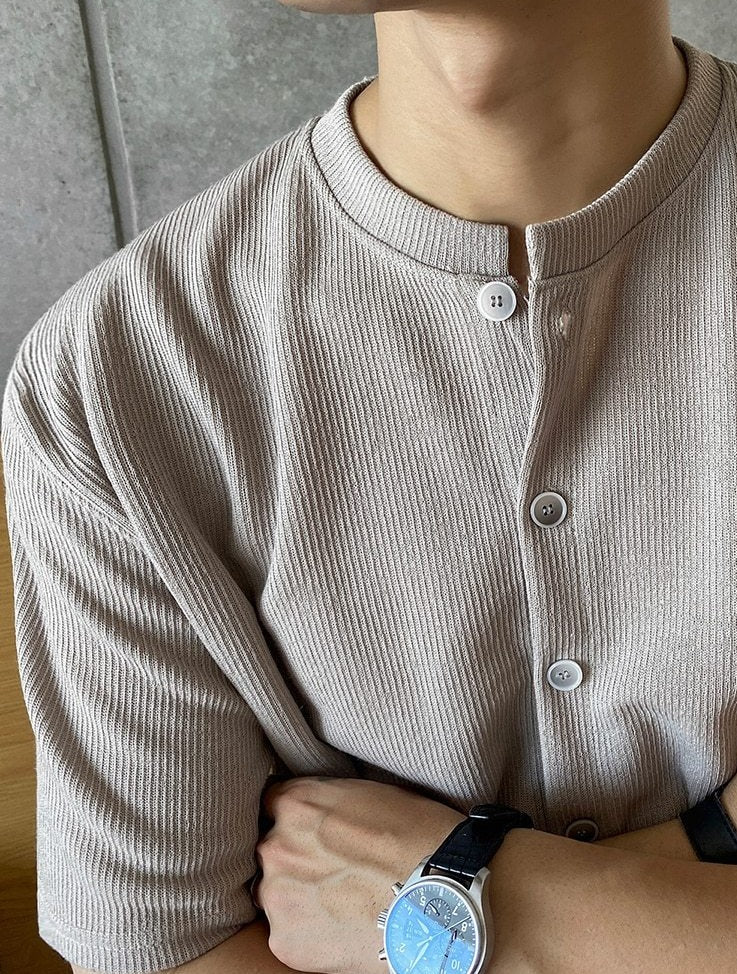 MANDARIN COLLAR KNITTED SHIRT - INTOHYPEZONE
