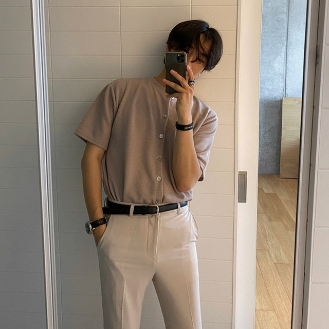 MANDARIN COLLAR KNITTED SHIRT - INTOHYPEZONE