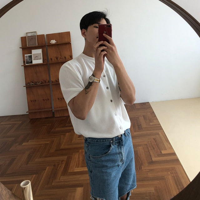 MANDARIN COLLAR KNITTED SHIRT - INTOHYPEZONE