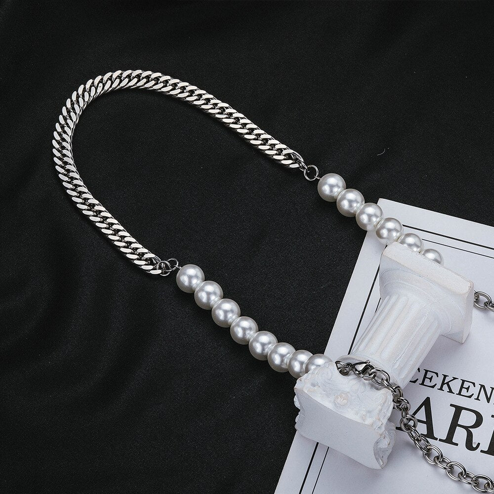 HALF PEARL CHAIN NECKLACE - INTOHYPEZONE