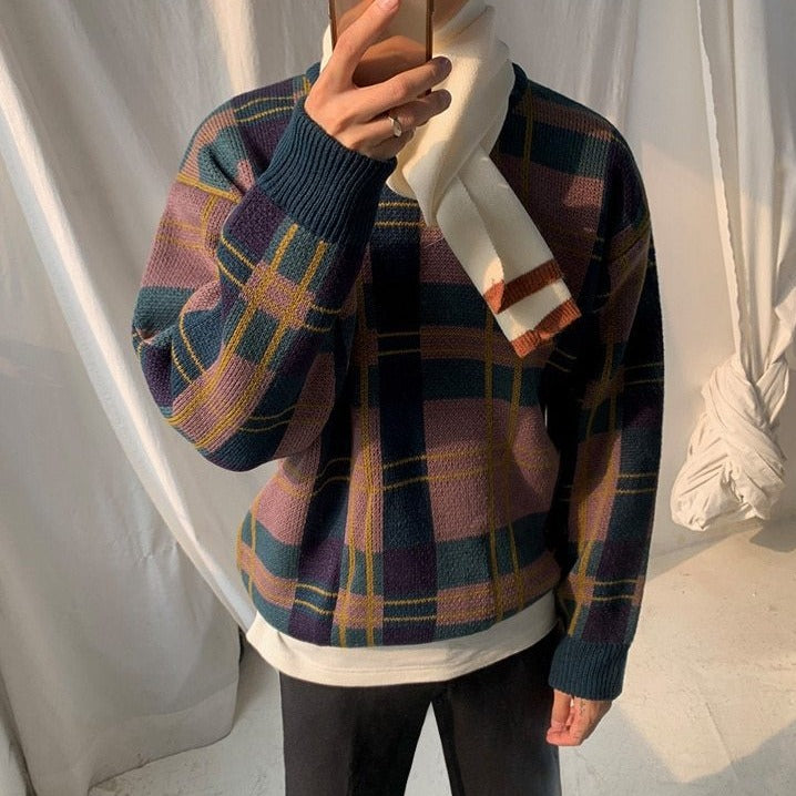 KNITTED PLAID SWEATER - INTOHYPEZONE