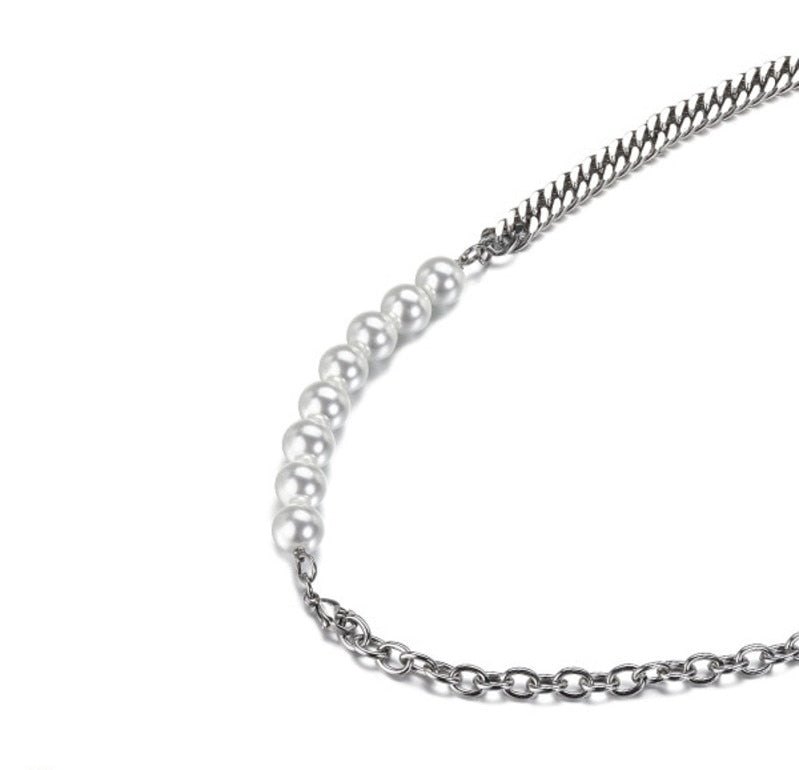 HALF PEARL CHAIN NECKLACE - INTOHYPEZONE